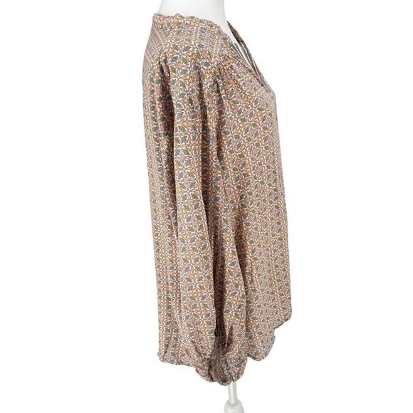 Max Studio Women’s Blouse L Boho Floral Geometric Print Top Rayon Long Sleeve - Picture 5 of 11
